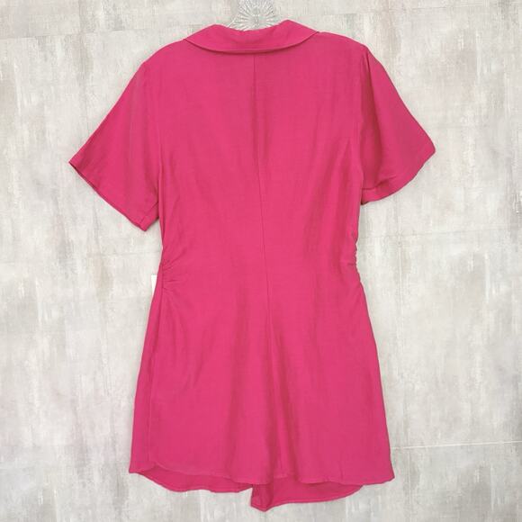 R.G. Kane Alex Mini Dress Small Pink Linen Blend Twist Waist Collared Beachy - Picture 2 of 11